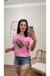 PAYETLİ KALP DESEN TSHIRT- PEMBE