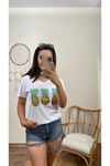 PAYETLİ ANANASLI TSHIRT- BEYAZ