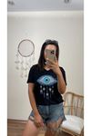 PAYETLİ GÖZ DESEN TSHIRT- SİYAH